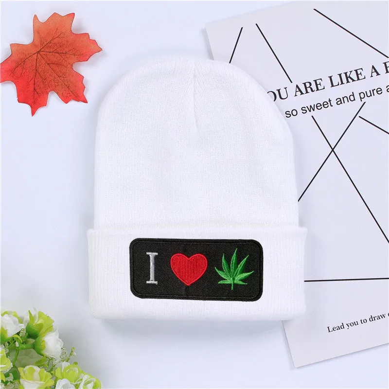 I love the maple leaf, вязаная шапка зима, шапки, Повседневная шапочка для мужчин и женщин, Модная вязаная зимняя шапка, хип-хоп шапка Skullies