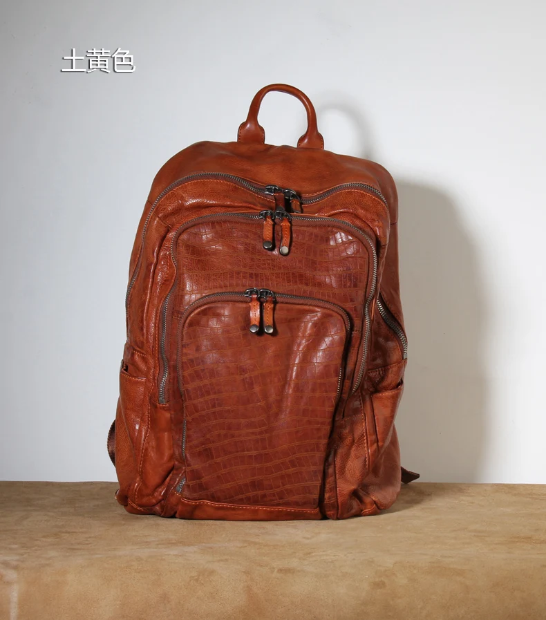Винтажный плиссированный замшевый кожаный мужской рюкзак из натуральной кожи, мужская дорожная сумка, мягкие повседневные компьютерные сумки, рюкзаки большой вместимости - Цвет: 2
