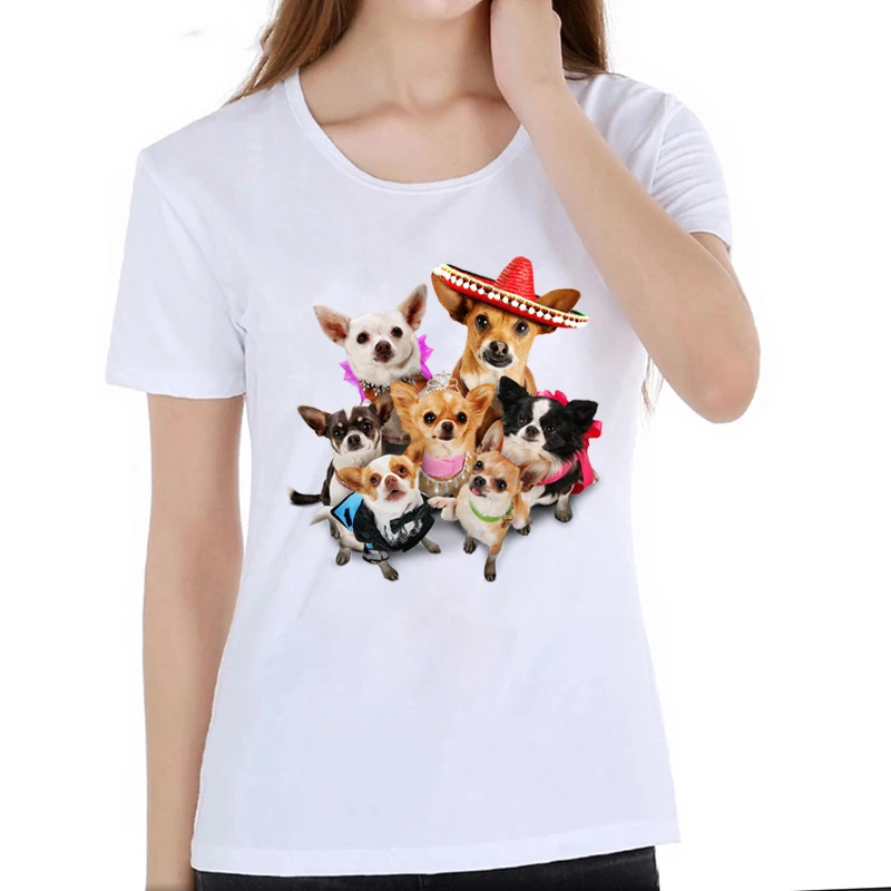 Kawaii Чихуахуа Ретро Красивая футболка с принтом летняя Милая женская футболка забавная собака семья Девушка топы мода повседневная плюс размер платье