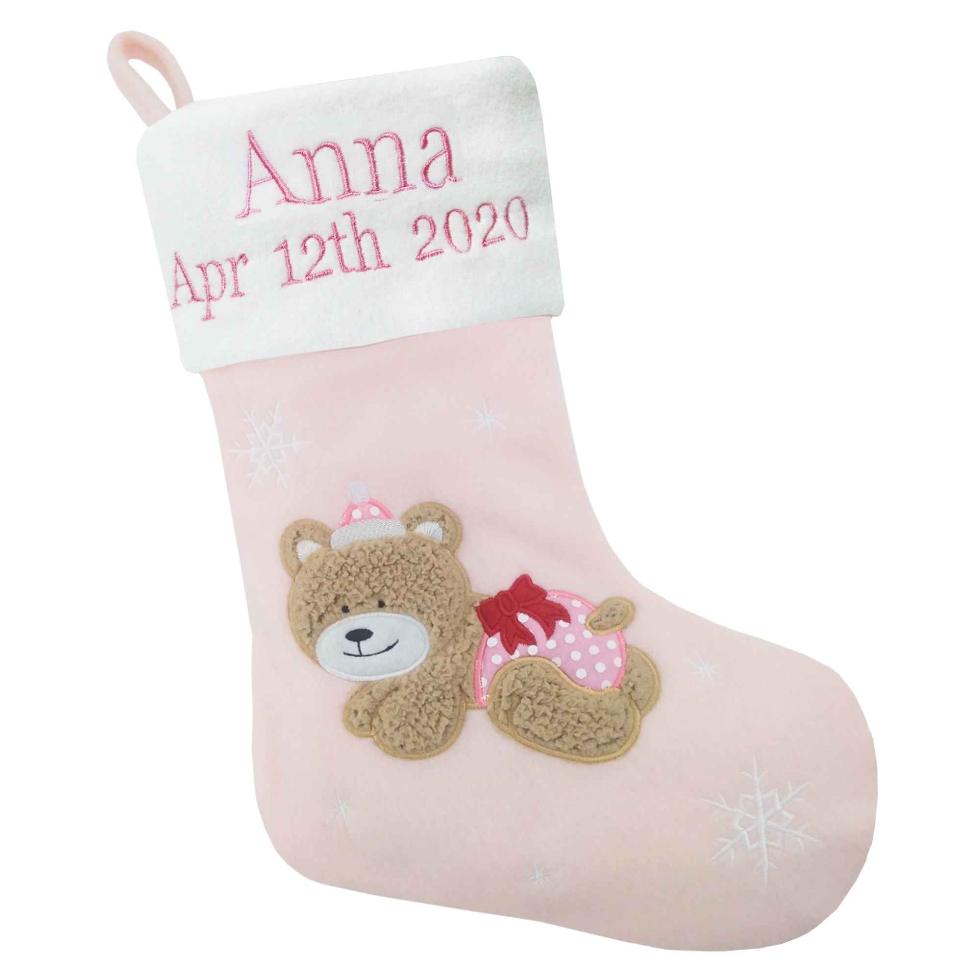 Personalized Christmas Stocking with Embroidered Name and Birthday with baby bear,special for