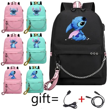 

Kawaii Stitch Bag Zipper USB Charging Mochila Capacity Backpack Women Kpop School Bags for Teenage Girls Harajuku Students