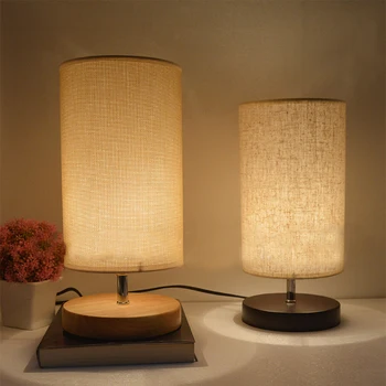 

Modern Fabric Table Lamp Wood Linen Bedside Lamp Classical Bedroom Desk Lamp Lampe De Chevet De Chambre E27 110V 220V US EU Plug