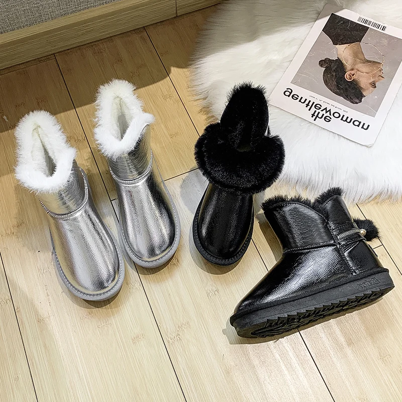 Женские зимние ботинки; зимние Нескользящие ботинки; bottes femme; водонепроницаемые ботинки на меху с плюшевой подкладкой для холодной погоды; женская обувь на платформе