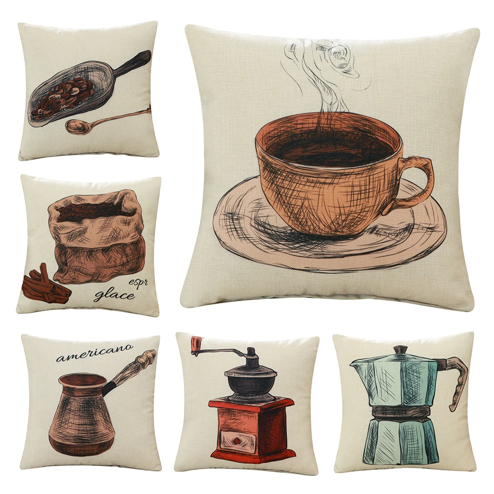 

CURCYA Decorative Throw Pillow Covers Vintage Coffee Apparatus Printed Linen Cushion Covers 45x45cm Square for Sofa Chair Car