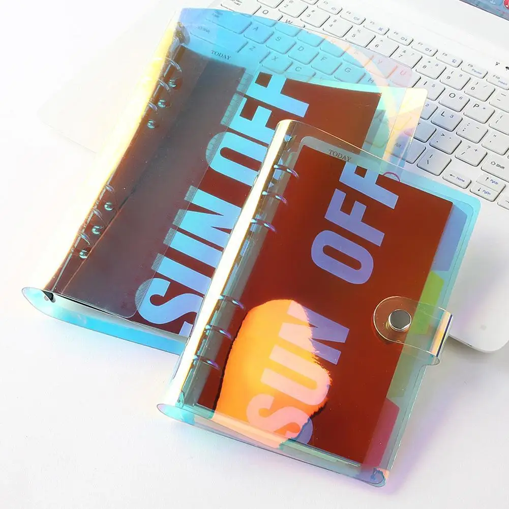 

A5 A6 PVC Laser Colorful Transparent Notebook Cover 6-Hole Ring Binder Loose-leaf Shell Book With Press Button File Folder