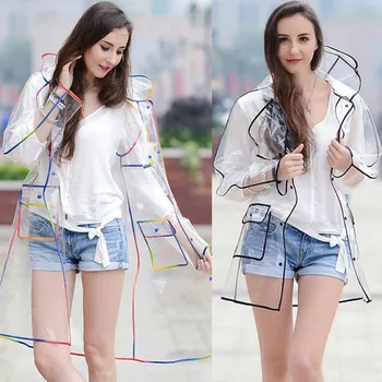 

Waterproof Tops Outdoor Raincoats Unisex Men's And Women's Thickened Raincoats With Colorful Border And Hooded Edges G3