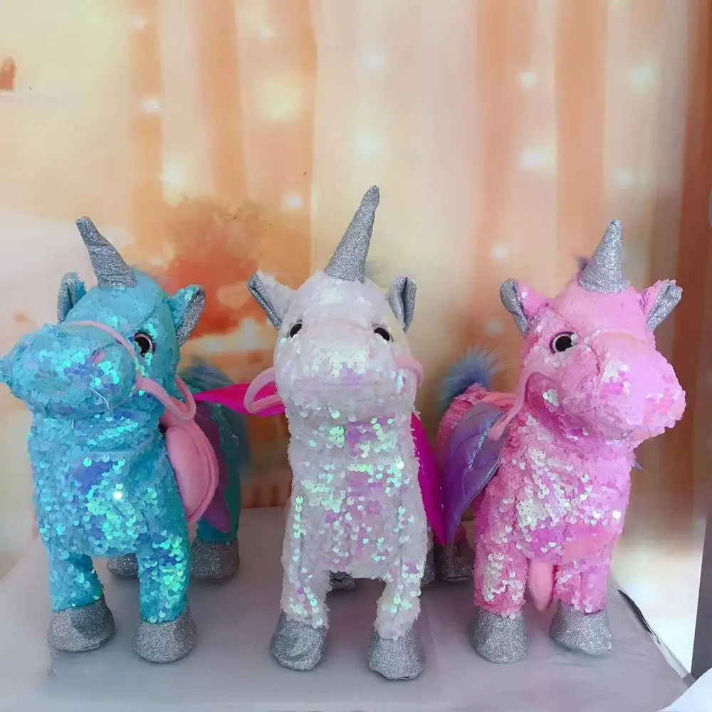 2019 Newest Cute Sequin Unicorn Electric Walking Unicorn Plush Toys Music Gift 