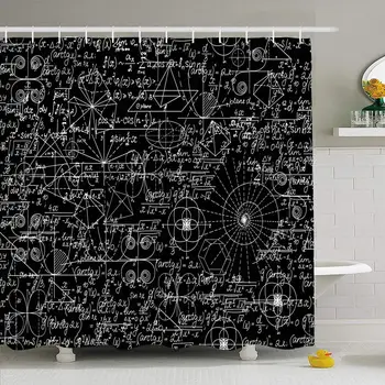 

Shower Curtain Set with Hooks 72x78 Problem Sign Mathematical Trigonometry Handwriting Pattern Plus Theorem Figures Textures