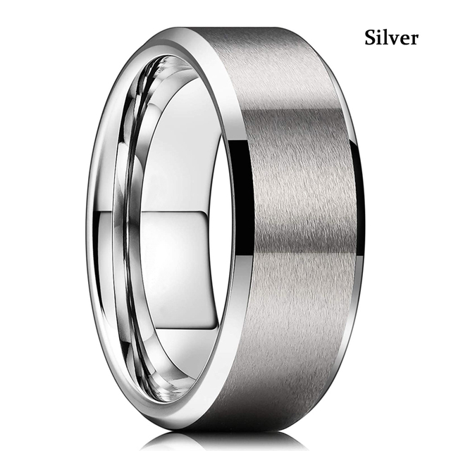 8mm Stainless Steel Frosted Rings Gold Black Silver Color Groove Beveled Edge Carbon Fiber Ring For Men Drop Shipping
