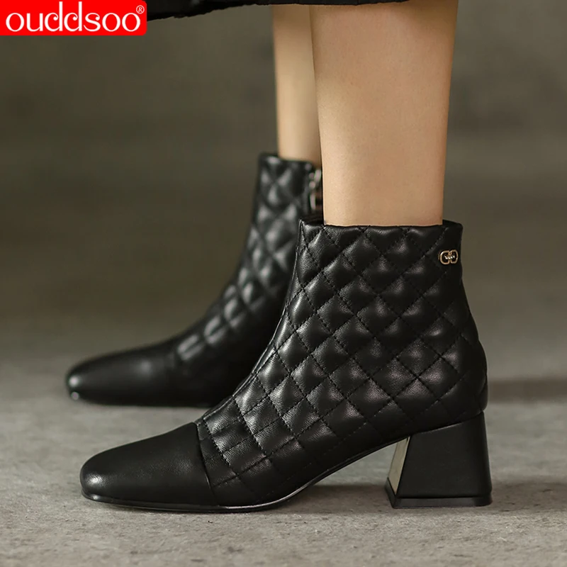 

ODS New Fashion Women's Short Boots Fashion Rhombus Thick-soled Warm Autumn Winter Casual Shoes Black Apricot Large Size 40