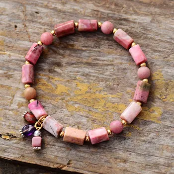 Luxury Women Beads Bracelets Rhodonite Charm Stretch Bracelets Elastic Strand Bracelet Classic Jewelry Bijoux Wholesale Dropship