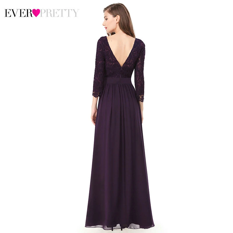 Ever Pretty, вечерние платья, длинные, а-силуэт, круглый вырез, рукав 3/4, элегантное шифоновое платье, Vinatge, вечерние платья, Robe De Soiree