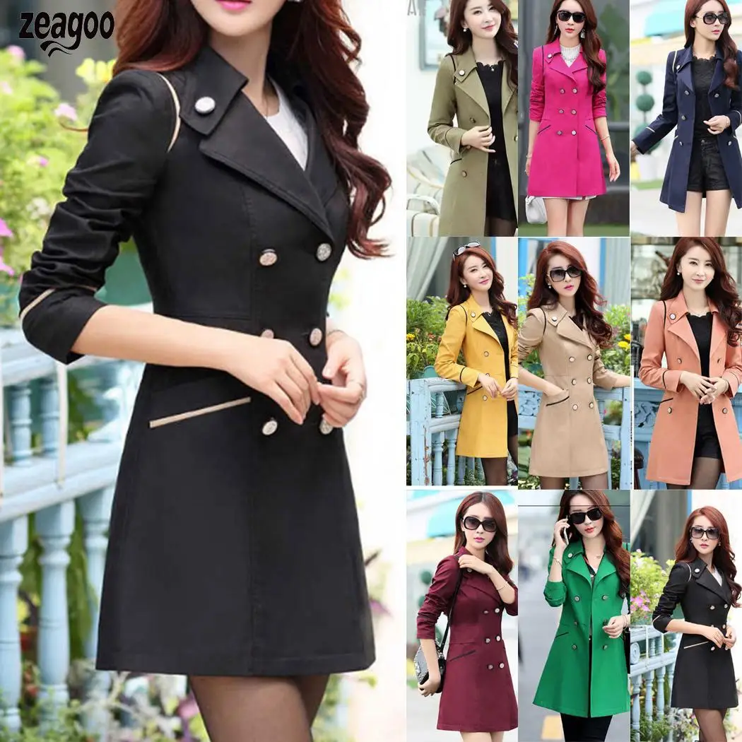 New Fashion Women Casual Turn-down Collar Solid Windbreaker with Belt Asymmetrical Hem Design, Front Open