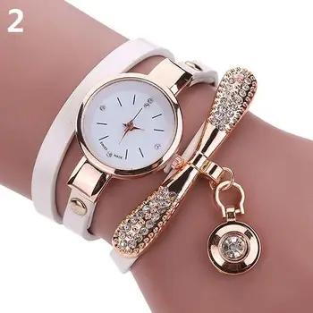 

Women's Fashion Thin Faux Leather Band Clock Rhinestone Dial Analog Quartz Wrist Watch with diamond pendant with drill dial