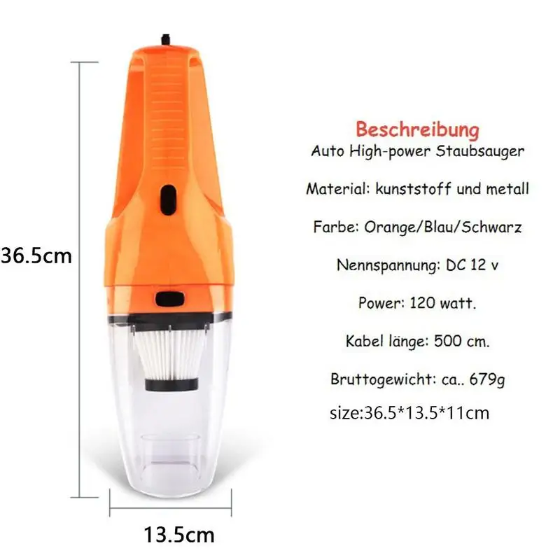 Hot Sale 120w 5m Car Vehicle Vacuum Cleaner Handheld Strong Suction Dry-wet Dual-use 12v Automotive High Power Vacuum Cleaner