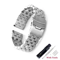 Solid Stainless Steel Watchband for Men - Business Watch Accessory with Double Lock Buckle Strap (Silver)