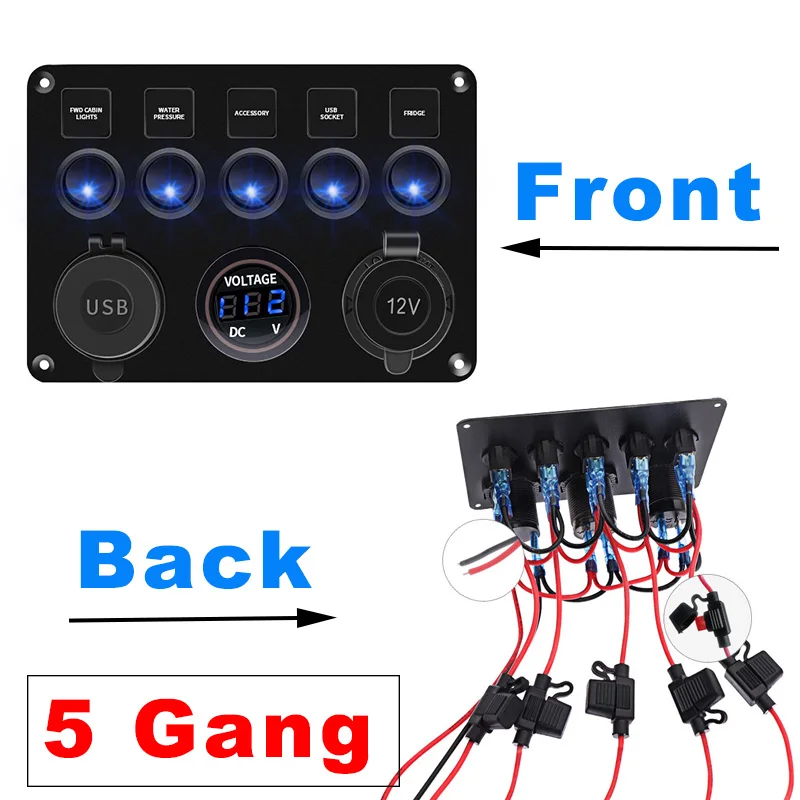 Blau LED Schalter Panel 4/6/8 Gang Kippschalter Control Für Auto Boot  Camper Marine RV 12V Steckdose USB ladegerät