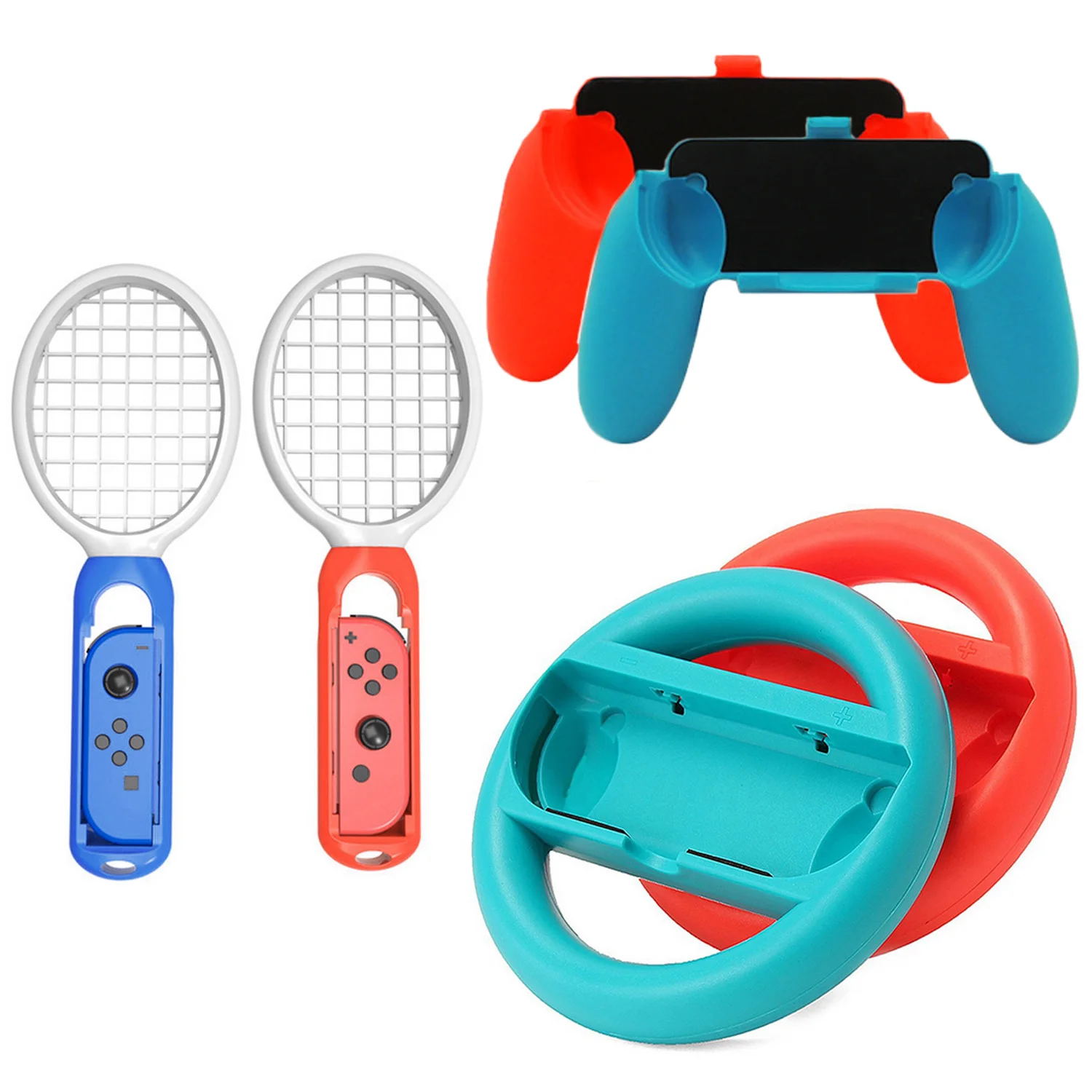Red Blue Bevigac, 3 пары, рулевое колесо, теннисная ракетка, ручки, Набор для nintendo Zend Switch NS Joy-Con, контроллеры, аксессуары - Цвет: Red Blue