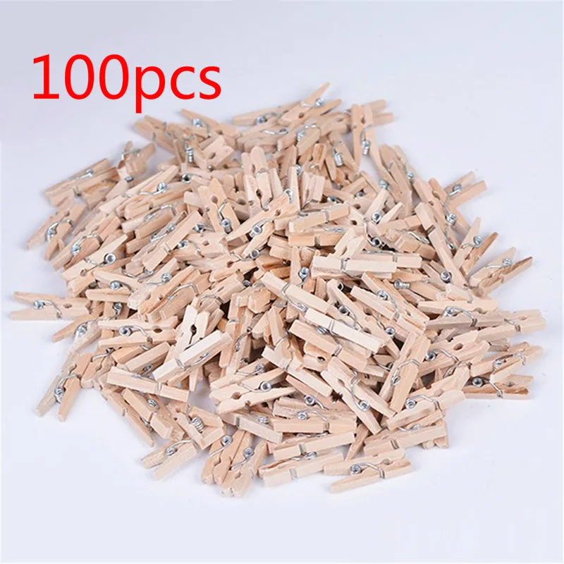 100pcs 50/100 шт. бумажные прищепки, прищепки для рукоделия, школьные офисные канцелярские принадлежности, мини Натуральные Деревянные прищепки для фото одежды - Цвет: 100pcs