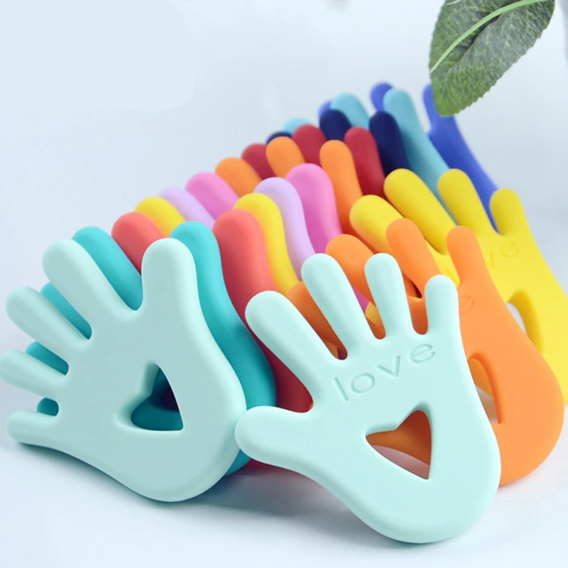 

Silicone Teether Safe Baby Teething Toy Cute Hand Palm LOVE Word Teething Necklace Nursing Baby Teethers Chew Toys BPA FREE