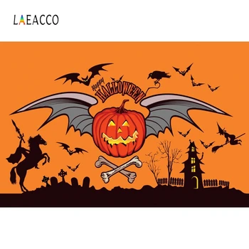 

Laeacco Pumpkin Light Bat Wings Bone Horse Castle Tomb Tree Photography Backdrops Photo Backgrounds Happy Halloween Photophone