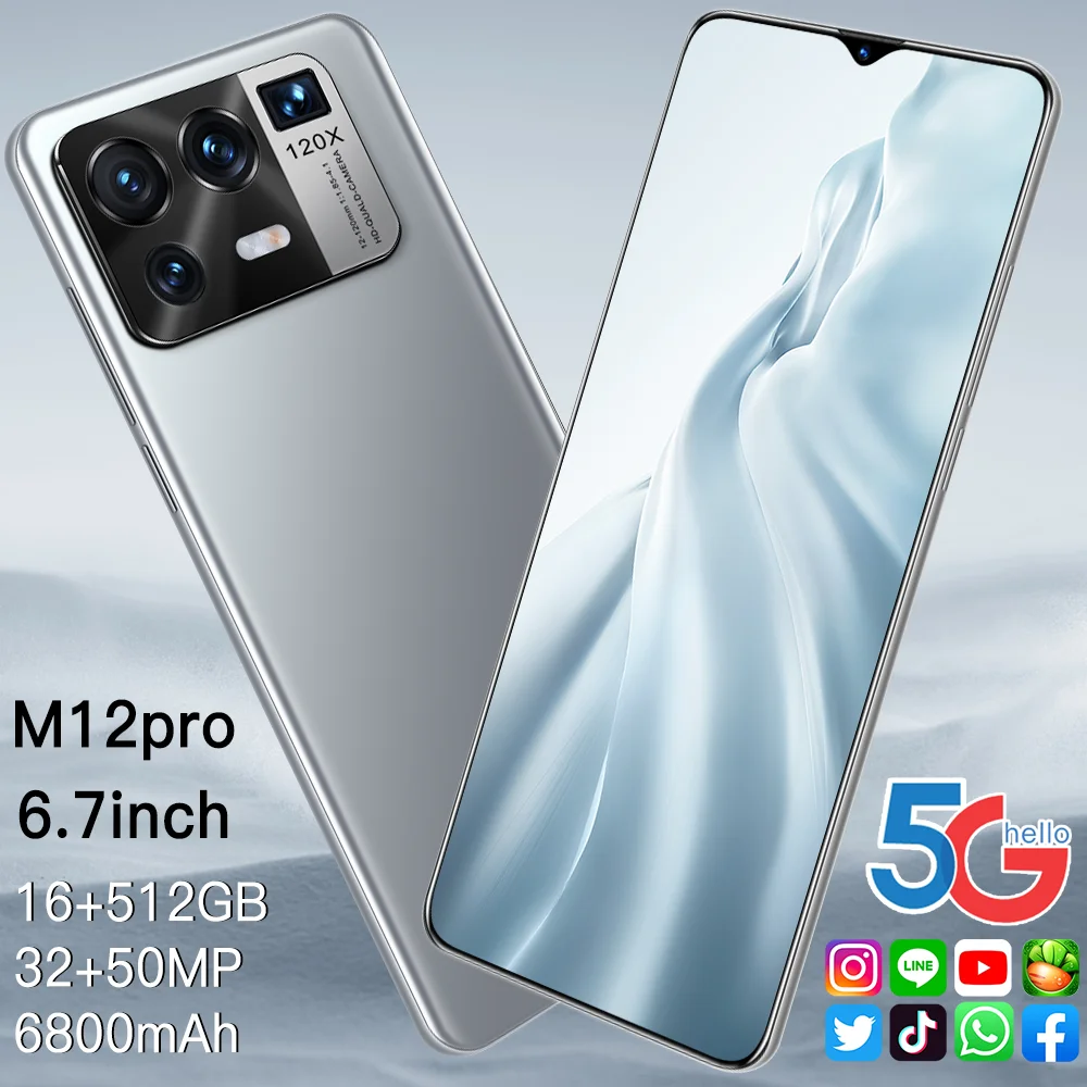 Смартфон M12pro экран 6 7 дюйма Android 11 0 6800 мАч поддержка двух SIM-карт 16 ГБ ОЗУ 512 Гб ПЗУ 32