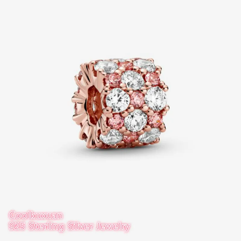 

Spring 100% Original 925 Sterling Silver Pink & Clear Sparkling Charm rose gold beads Fits Brand bracelets Jewelry Making
