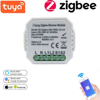 

Lonsonho Tuya Smart Zigbee Dimmer Switch Module 1 2 Gang 220V With Neutral 2 Way Wireless Control Works With Alexa Googl
