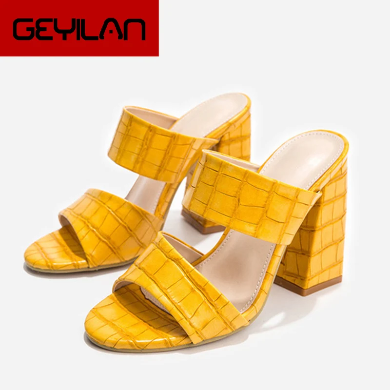 

2020 New Summer Women Square High Heel Sandals Ladies Fashion Slip On Plus Size Platform Female Fashion Shoes