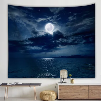 

Moon Night Tapestry Bed cover Wall Hanging Camping Large Print Fabric Galaxy decor Rectangle Home Decor Round Towel Beach