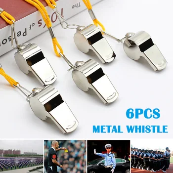 

Wholesale 6Pcs/Set Metal Referee Whistle with Lanyard Sports for PE School Football Basketball Rugby Outdoor G66