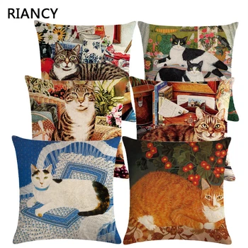 

1 Pcs Cartoon Cat Pattern Cotton Linen Throw Pillow Cushion Cover Car Home Sofa Bed Decorative Pillowcase Funda Cojin 40638