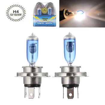 

2pcs H4 12V 100W 6000K Universal White Light Super Bright Car HOD Halogen Lamp Auto Front Headlight Suitable for Car