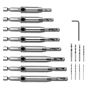 

Center Drill Kit(16 Pcs),Self-Centering Hinge Tapping Drill Bit Kit For Woodworking,Adjustable Door And Window Drill With 1 Hex