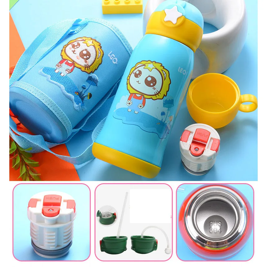 

550ml Cute Stainless Steel Thermos Water Bottle Kids Vacuum Flask Cartoon Pony Bee Insulated Cup Sports Kettle Children's Gift