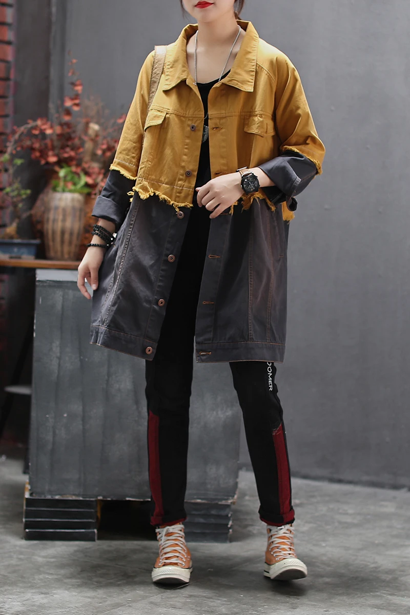 TVVOVVIN Spring Autumn Lapel Long Sleeve Hit Colors Single Breasted Vintage Loose Windbreaker Female Jacket Women X804