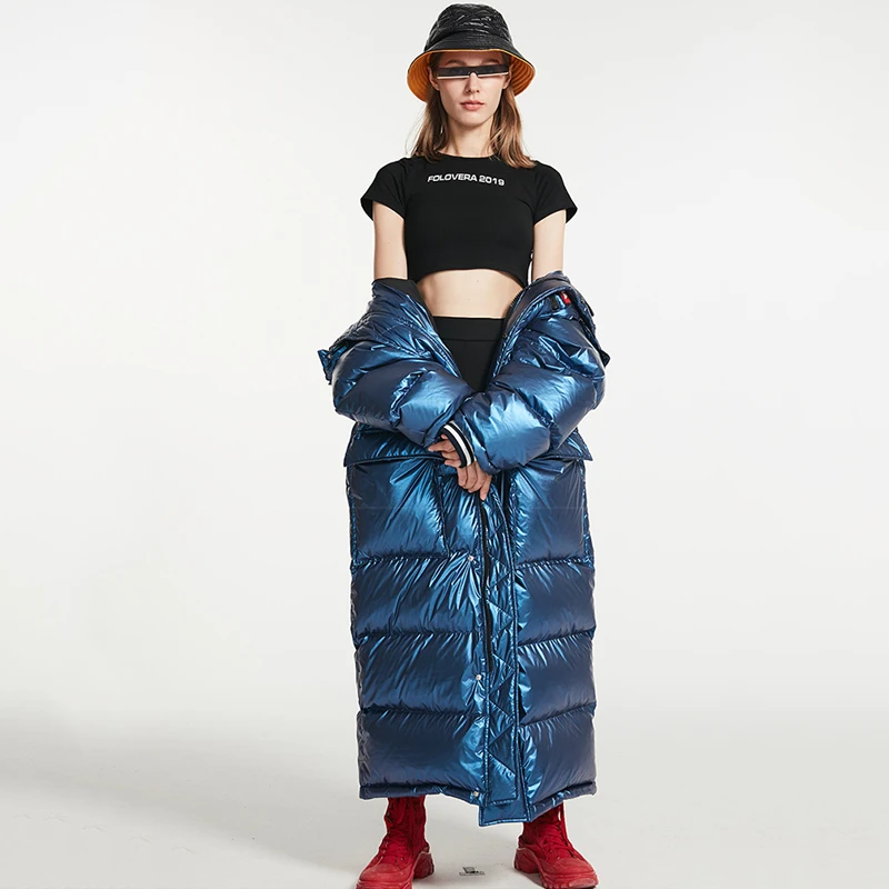 Зимняя женская модная длинная пуховая куртка водонепроницаемая и ветрозащитная