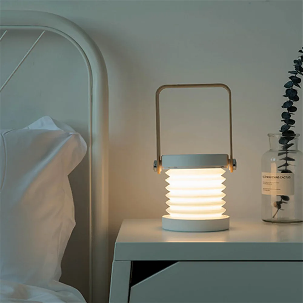 

Creative wooden handle portable lantern lamp telescopic folding led table lamp charging night light reading lamp