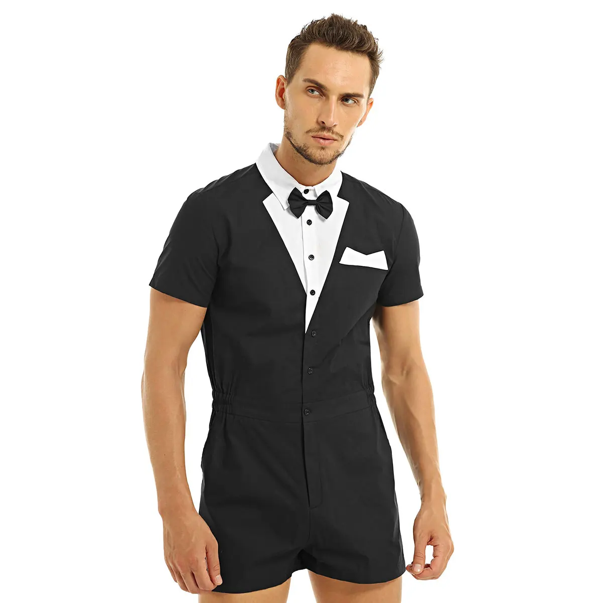 NEW Mens Turn Down Collar Bodysuit Casual Party Gentleman Male Slim Fit Original Jumpsuit Short with Pockets Men's Romper Sets NEW Mens Turn Down Collar Bodysuit Casual Party Gentleman Male Slim Fit Original Jumpsuit Short with Pockets Men's Romper Sets