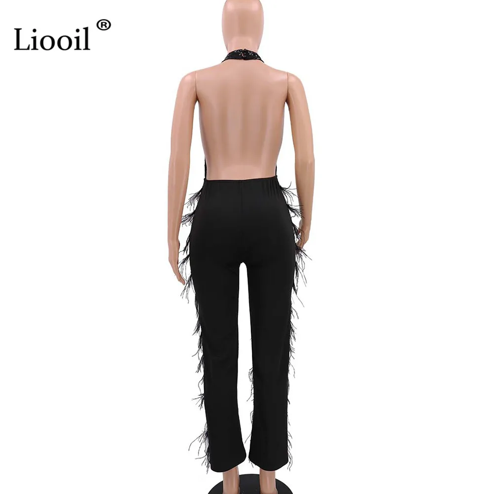 Liooil Sequin Mesh сексуальный комбинезон на бретелях для женщин без рукавов с открытой спиной прозрачные вечерние Клубные комбинезоны комбинезон черные комбинезоны