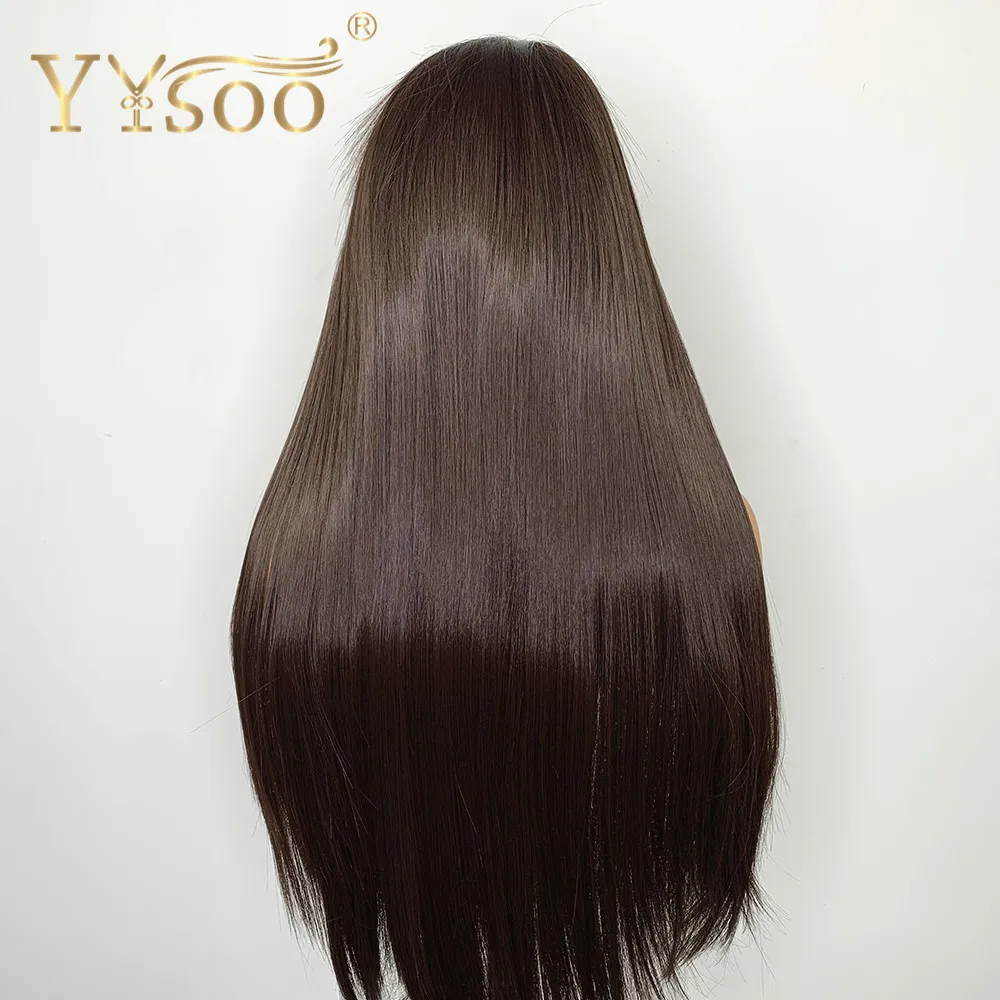 YYsoo 13X6 длинные#2 цвета синтетические кружевные парики с детскими волосами шелковистые прямые кружевные передние парики термостойкие волокна волос ежедневное использование