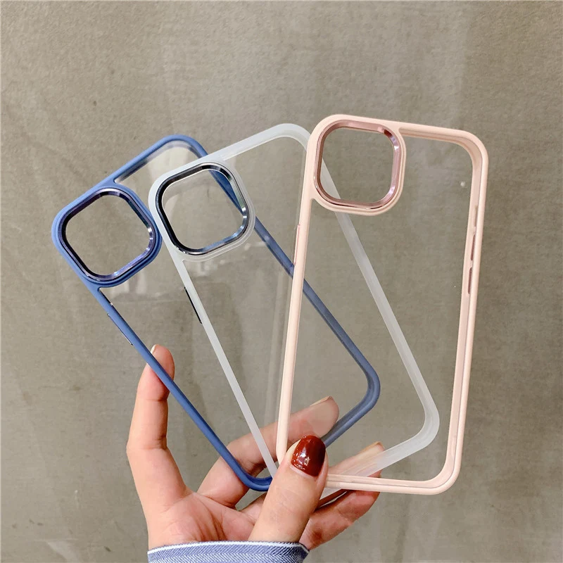 ins Metal lens anti-fall bumper Clear armor case for iphone 13 13Pro 11 12 12Pro Max X XR Transparent Shockproof back cover