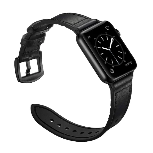black Ремешок для наручных часов Apple watch 4 5 Группа 44 мм 40 мм, 42 мм, 38 мм, версия наручных часов Iwatch серии 5/4/3/2/1 армированный чехол из силикона+ Винтаж из натуральной кожи браслет wristbelt - Цвет ремешка: black