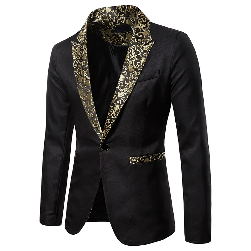 Gold Pattern Men Dress Blazers Party Single Button Men Suit Jacket Slim Fit Wedding Suits Nightclub Tuxedo Singer Stage Costumes