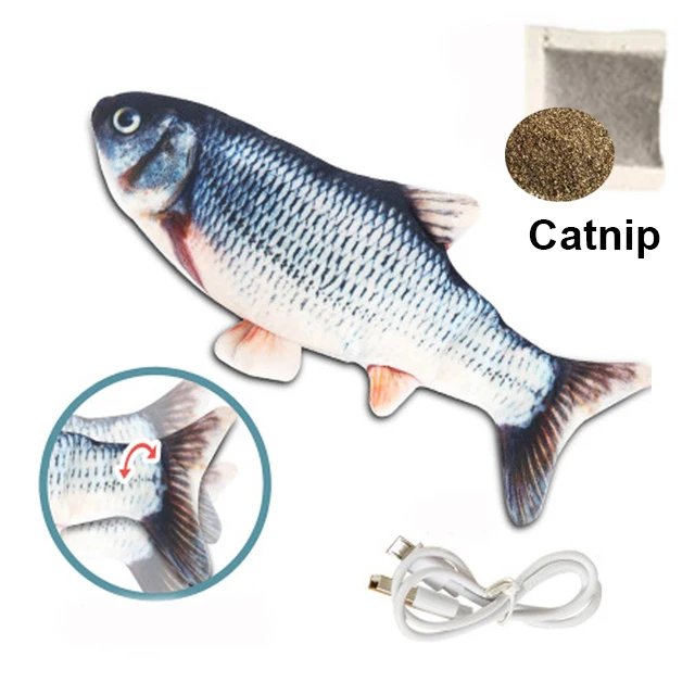 Cat Toy Fish USB Electric Charging Simulation Fish Catnip Cat Pet Chew Bite Interactive Cat Toys Dropshiping Floppy Wagging Fish 