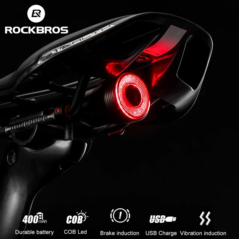 

ROCKBROS Smart Bike Tail Light: USB Rechargeable Ultra Bright Brake Sensing Bicycle IPX6 Rear Lamp Sense Flashlight Red Light