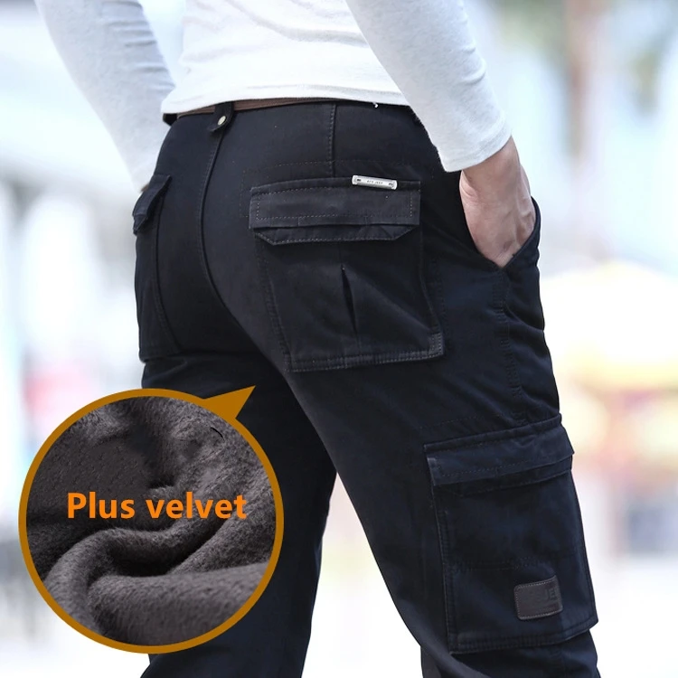 wool warm winter field overalls men's casual loose multi-pocket casual men's clothing army green khaki pants