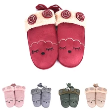 Детские зимние толстые кашемировые теплые замшевые перчатки с кроликом и медведем из мультфильма для мальчиков и девочек, перчатки из искусственной овчины
