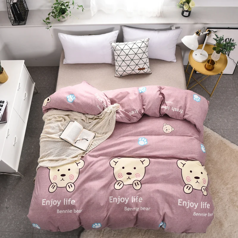 Одеяло-QUILTSETS-COVER BEDING SET легкий уход и чистка розовый медведь с застежкой-молнией Современный узор