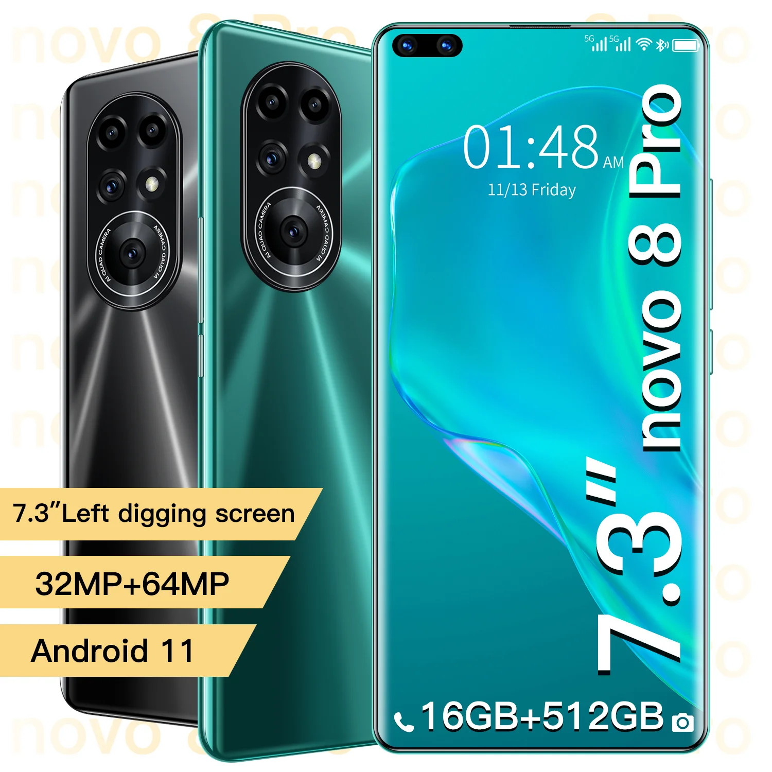 Newest Smartphone Novo 8 Pro Android 8GB RAM 256GB ROM 6800mAh Deca Core CPU Mobile Phone 7.3